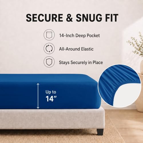 HIMEET King Comforter Set, 7-Piece Point-Quilted Bed in a Bag, Classic Blue