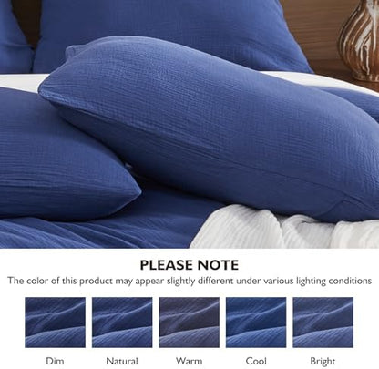 EMME Muslin Cotton Duvet Cover Set Linen Like Navy Twin