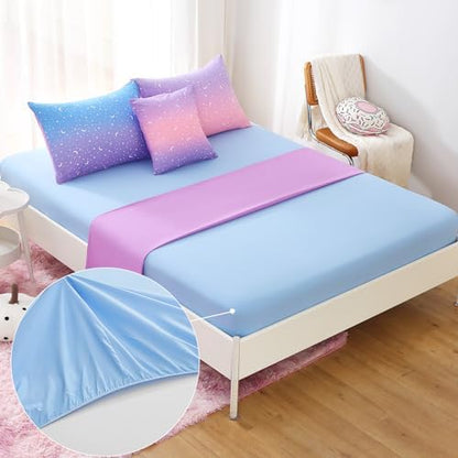 JQinHome Queen Girls Comforter Set,6 Piece Bed in A Bag 3D Purple Orange Glitter Bedding Set -All Season Microfiber Rainbow Bedding Sets for Girls Women