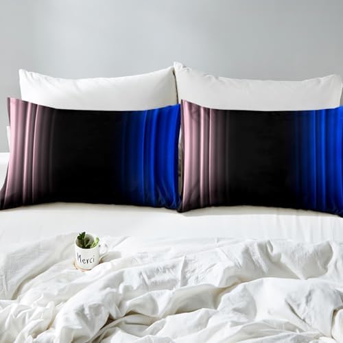 Feelyou Teens Abstract Ombre Decorations Bedding Set for Kids Women Pink Blue and Black Bed Sheets Set Geometric Modern Fitted Sheet Sets Room 3Pcs Twin Size