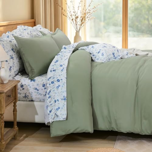WONGS BEDDING 8PC King Comforter Set, Ruffle Comforter with Floral Sheets