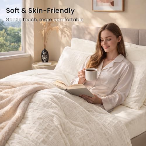 EXQ Home Waffle Fluffy Comforter Set Twin Size - Beige