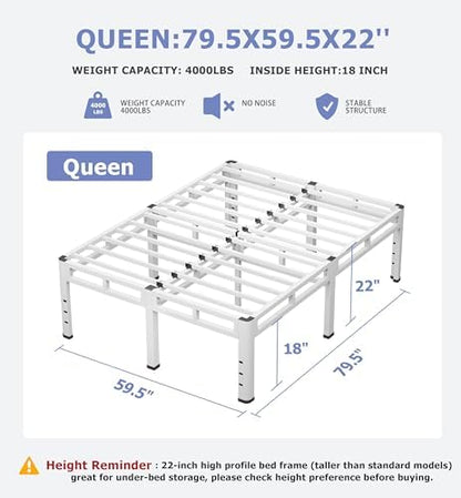 NKZ Metal Platform Bed Frame Queen Size, 22 Inch Dual-Layer Heavy Duty Base