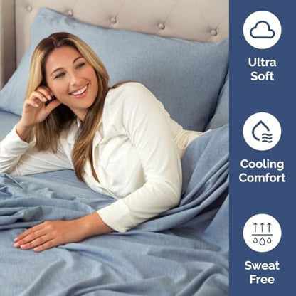 Flex Top Split Head King 4 Piece Sheet Set - Ultra-Soft - Heathered Blue