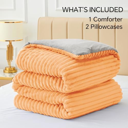 BEDELITE Fleece California King Comforter Set, Fluffy Bed Set, Coral