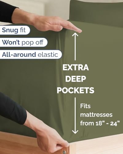 Extra Deep Twin XL Sheet Set - 3 Piece College Dorm Room - Sage Green