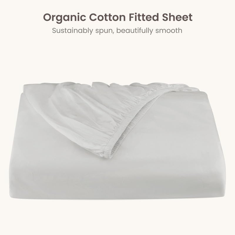 Bioweaves 100% Organic Cotton 1 King Size Fitted Sheet Only | 300 Thread Count Sateen Weave GOTS Certified with Deep Pocket - Silver