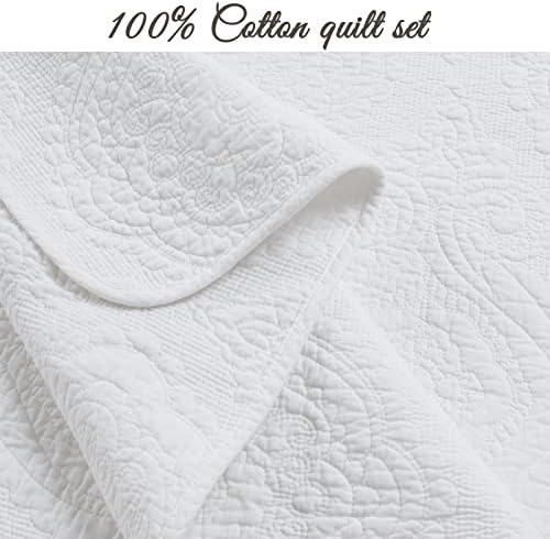 Cozy Line Home Fashions 100% Cotton Matelasse Medallion Solid White Luxury Chic Bedding Quilt Set, Reversible Lightweight Bedspread Coverlet for All Season (Medallion - White, King - 3 piece)