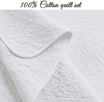 Cozy Line Home Fashions 100% Cotton Matelasse Medallion Solid White Luxury Chic Bedding Quilt Set, Reversible Lightweight Bedspread Coverlet for All Season (Medallion - White, King - 3 piece)