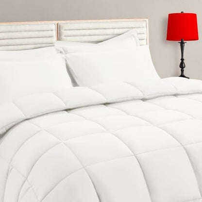 TAIMIT Ivory Twin Size Comforter Set - 5 Pieces, Bed in a Bag Bedding Sets with All Season Soft Quilted Warm Fluffy Reversible Comforter,Flat Sheet,Fitted Sheet,1 Pillow Shams,1 Pillowcases