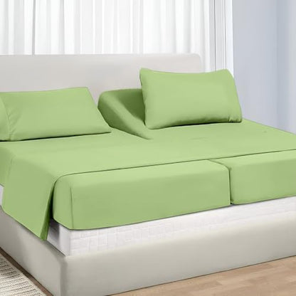 NON Sticky cotton Adjustable Split King Sheet Set for Sleep Number Beds, Premium 100% Long Staple Cotton Bedding, Two Twin XL 39" X 80" Fitted Sheets Fits Up to 18" Deep Mattress, Sage Solid