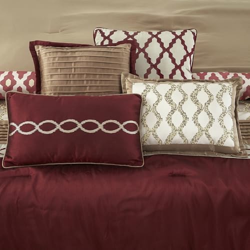 LANCO MODERN LIFESTYLE California King Comforter Set, Burgundy, 10 Piece Bed in a Bag for All Seasons, Luxury Extreme Comfort Bedding Sets with Bedskirt, Pillow Shams, Euro Shams and Decor Pillows