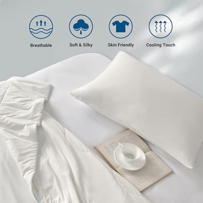 Hotel Grand Cooling Comforter for Hot Sleepers, Cooling Blankets Twin Size, Q-Max>0.4, Breathable and Soft, Lightweight Blankets for Summer (White, 68"x90", Packed with Cooling Pillowcase)