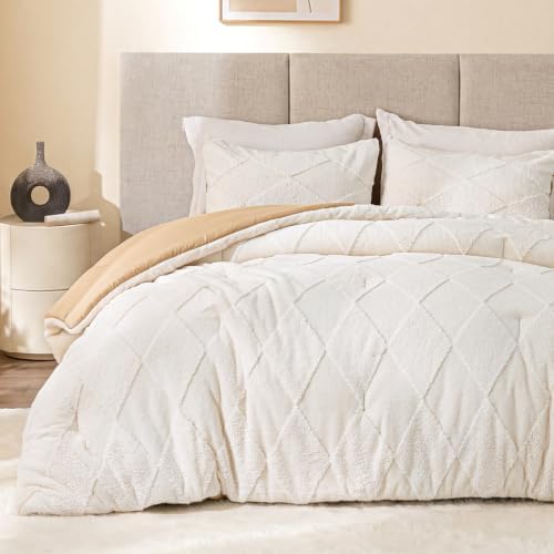 EXQ Home Tufted Diamond Comforter Set King, 3 Pieces Bed Set,Beige
