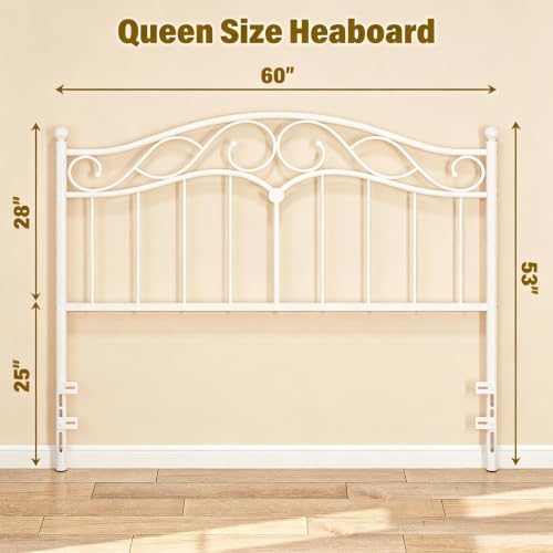 Queen Size Headboard Only, Vintage Metal Headboard for Queen Bed White