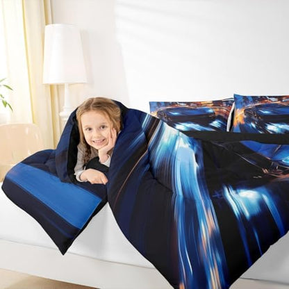 Erosebridal Boys Race Car Bedding Set,Cool Navy Blue Racing Car Comforter Set Queen Size for Kids Boys,Cool Extreme Sports Game Duvet Set for Teens Car Room Decor,Soft Lightweight&All Season