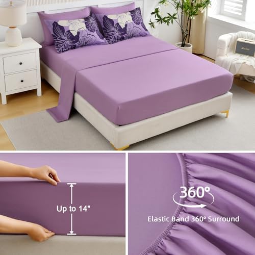Luxudecor Floral Comforter Set Queen, 7 Pieces Lavender Purple Bedding Set