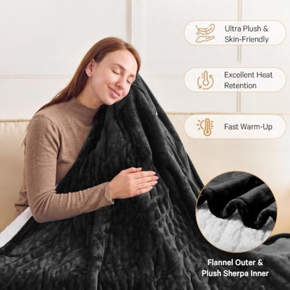 Heated Electric Blanket Full Size, Heating Blanket,72" x 84", Ebony
