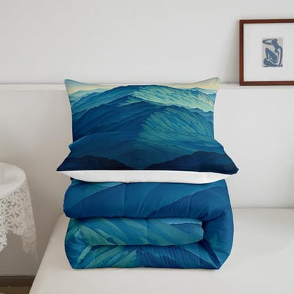 Mountain Comforter Set Twin Size,Nature Scenery Bedding Set for Kids Boys Girls Room Decor,Japanese Style Abstract Art Modern Quilt Set 2Pcs,Minimalism Mountain Rustic Duvet Insert,1 Pillowcase