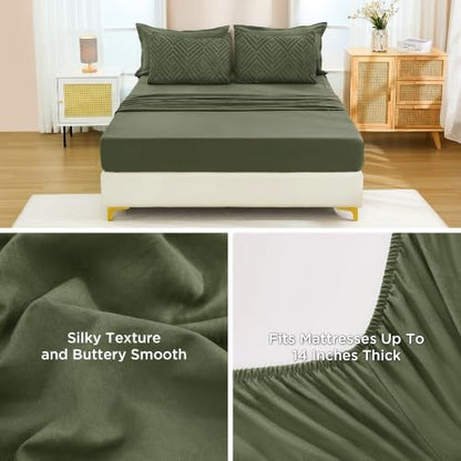 Andency Oversized Queen Comforter Set 7 Pieces, Olive Green