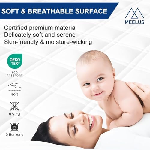 Meelus Full Mattress Protector Waterproof, Fitted Deep Pocket 8"-21", Blue