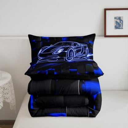 Feelyou Blue Race Car Comforter Set King Size Bedding Set