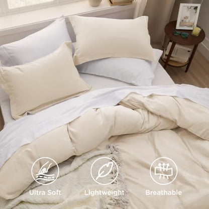 Bedsure Prewashed Duvet Cover Full, Cotton-Like Soft Bedding Set, Cream