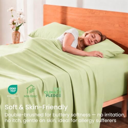 GOKOTTA 3 Piece Twin XL Sheet Set - Soft, Breathable & Cozy - Light Green