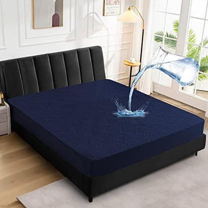 Sufdari Queen Mattress Protector, Navy Blue 3D Air, Waterproof, Plush, Fitted Sheet Design, Machine Wash, for Mattresses Up to 18'' Deep