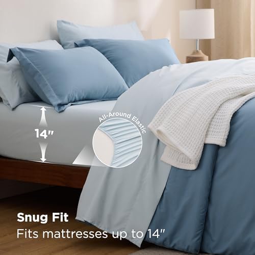 Bedsure Queen Bed in a Bag Grayish Blue Comforter Set Dual-Tone 7 Pieces