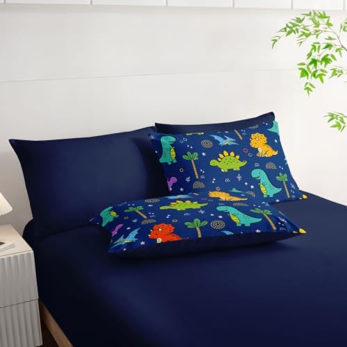 HOSIMA Colorful Cartoon Dinosaur Bed in a Bag 7 Pieces Twin for Kids.