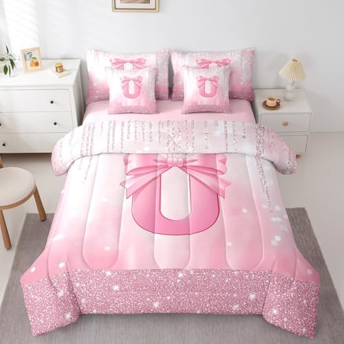Feelyou Boys Girls Pink Bowknot 7 Pieces Bedding Set Twin Size