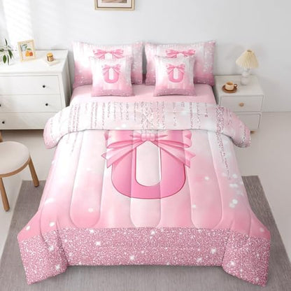 Feelyou Boys Girls Pink Bowknot 7 Pieces Bedding Set Twin Size