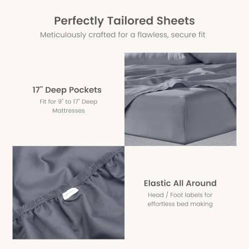 BIOWEAVES 100% Organic Cotton 1 Twin XL Fitted Sheet Only | 300 Thread Count Sateen Weave GOTS Certified with Deep Pocket - Gray