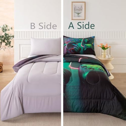Gamer Comforter Sets for Teen Boys,Gaming Bedding Sets Twin,Video Game Bedspread,Game Gamepad Bedrooom Bed Set,Controller Gamer Home Decor 3 Piece