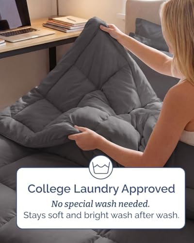 Twin XL Comforter Set - 5 Piece Bed in a Bag Twin XL Size - Dark Grey