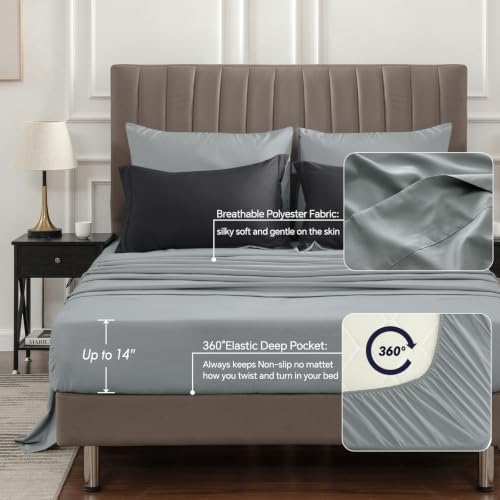 BEDELITE Queen Comforter Set 7 Pieces, Charcoal Black Bed in A Bag