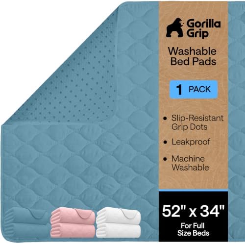 GORILLA GRIP Washable Reusable Underpads, 34X52, Blue