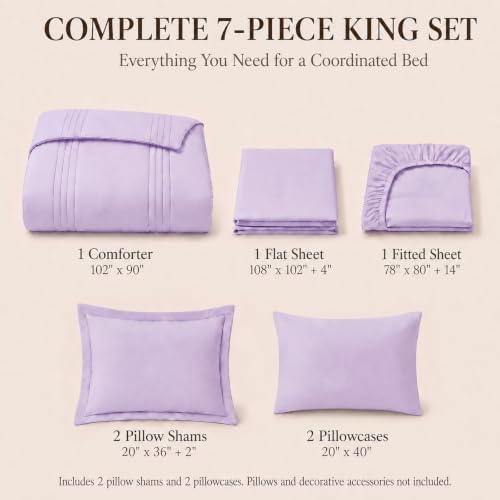 CozyLux King Size Comforter Set Lavender- 7 Pieces Bed in a Bag