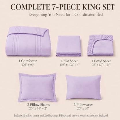 CozyLux King Size Comforter Set Lavender- 7 Pieces Bed in a Bag