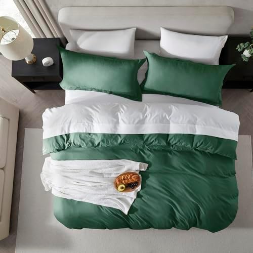 Hearth & Harbor Prewashed King Duvet Cover Set, Dark Green
