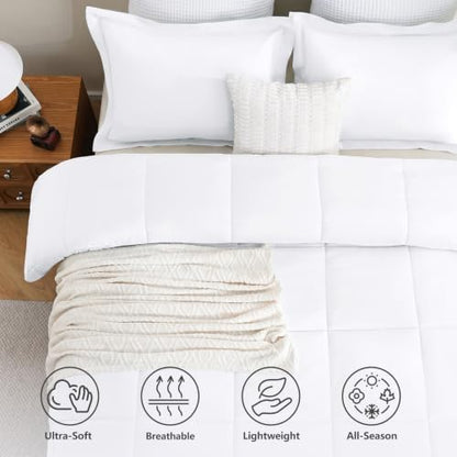 CozyLux Full Size Comforter Sets, 3-Piece Box-Stitched, White