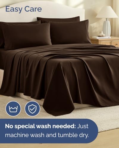 King 6 Piece Bed Sheet Set - Breathable & Cooling Sheets - Chocolate Brown