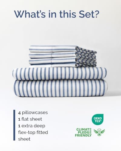 Extra Deep Flex Top Split Head King Sheet Set - 6pc Sheets - Blue Stripes