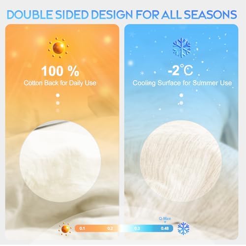CHOSHOME Cooling Comforter Cooling Blanket, Q-Max 0.45 Cool Sleeping Summer Blanket for Hot Sleeper Night Sweats, Queen 90" x 90", Beige
