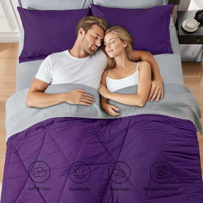 BEDELITE Queen Comforter Set 7 Pieces, Reversible Purple Bed in A Bag