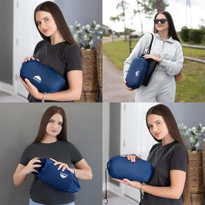 BlueHills Premium Ultra Compact Travel Blanket Pillow Airplane - Navy Blue