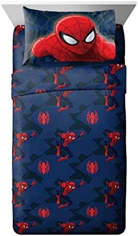 Jay Franco Kids Sheet Set with Fitted, Flat Sheets & Pillow Cover - Ultra-Soft Bedding with Pillowcase for Room Decor, Blue - Spiderman, 3 Piece Twin