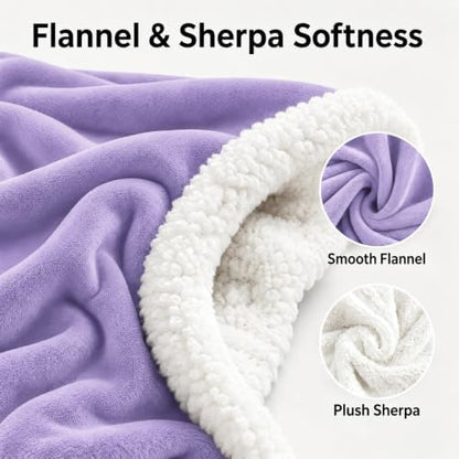 Electric Heated Blanket Full Size 72" x 84", Soft Flannel Heating Blanket for Bed, Sofa, Bedroom, 10 Heat Settings, 1-12H Auto Shut Off, Overheat Protection, Machine Washable, Light Purple