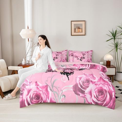 Feelyou Cute Butterfly Comforter Set with Sheets 7 Piece Twin Size